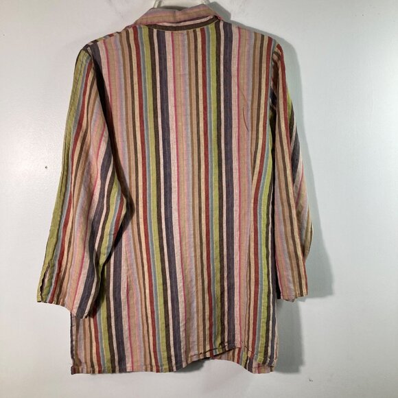 Womens Spring Breeze Striped Linen Blend Button Tunic 3/4 Sleeve 2XL - Picture 2 of 11